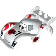 Duplo Car Body, 2 Studs on Spoiler, Wide Fenders, with Cars Shu Todoroki Print
