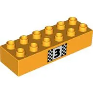 Duplo Brick 2 x 6, with Number 3 and Black and White Checkered Print