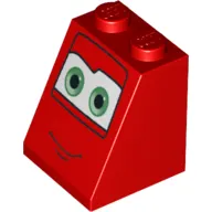 Brick Sloped 65° 2 x 2 x 2 with Bottom Tube and Eyes, Green on White Background and Smile Print 2