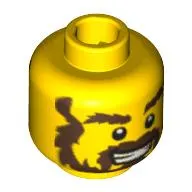 Minifig Head Blacksmith, Bushy Dark Brown Beard and Eyebrows with Bared Teeth Smiling / Angry Print [Blocked Open Stud]