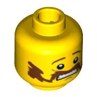 Minifig Head, Brown Handlebar Moustache, Scared Print