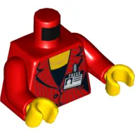 Torso Suit Jacket, Two Buttons, Necklace, 'Press' Pass Print, Red Arms, Yellow Hands