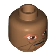 Minifig Head Eeth Koth, Reddish Brown Eyes and Lines Around Mouth Print [Blocked Open Stud]
