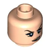 Minifig Head Angelica, Dual Sided, Dark Brown Eyebrows, Eyelashes Pensive / Conniving Print [Blocked Open Stud]