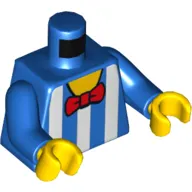 Torso Shirt, White Vertical Stripes and Red Bow Tie Print, Blue Arms, Yellow Hands