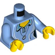 Torso Shirt with Two Buttons and Shell Pendant Print, Medium Blue Arms, Yellow Hands