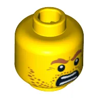 Minifig Head Highland Battler, Beard Stubble with Angry Eyebrows and Open Angry Mouth Print [Blocked Open Stud]