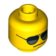 Minifig Head Glasses with Black and Silver Sunglasses, Chin Dimple, Grim Mouth Print [Blocked Open Stud]