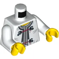 Torso Dragon Clasps and Red Ties Front and Dragon Back Print, White Arms, Yellow Hands