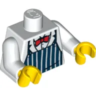 Torso Dark Blue Apron with White Stripes, Red Bow Tie Print, White Arms, Yellow Hands