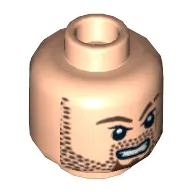Minifig Head Henchman, Beard Stubble, Goatee, Scar on Left Cheek and Eyebrow Print [Hollow Stud]