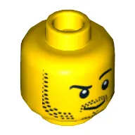 Minifig Head, Beard Stubble, Raised Eyebrow, White Pupils, Y-shaped Goatee [Hollow Stud]