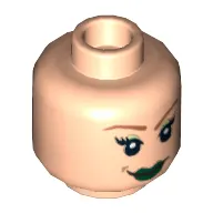 Minifig Head Poison Ivy, Dual Sided, Orange Eyebrows, Green Lips, Smiling / Bared Teeth Print [Hollow Stud]