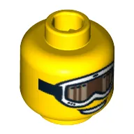 Minifig Head Snowboarder Guy, White Ski Goggles with Strap and Open Smile Print [Blocked Open Stud]