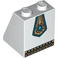 Brick Sloped 65° 2 x 2 x 2 with Bottom Tube with Gold Panel with Blue Jewel and Gold Fringe Print [col05-14]