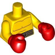 Torso Bare Chest with Body Lines, and Black Boxing Belt Print, Yellow Arms, Red Boxing Gloves