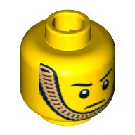 Minifig Head Royal Guard, Stern Eyebrows, White Pupils and Gold Chin Strap Print [Blocked Open Stud]