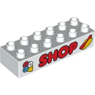 Duplo Brick 2 x 6 with Ice Cream Cone, 'SHOP', and Hot Dog Print