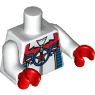 Torso Jacket with Zipper, Red Star in Blue Circle with Wings Print, White Arms, Red Hands