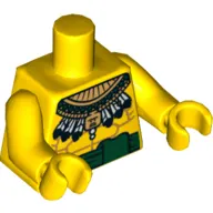 Torso Bare Chest with Muscles, Green Sash and Aztec Feather Necklace Print, Yellow Arms and Hands