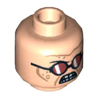 Minifig Head Dr Octopus (Doc Ock), Dual Sided, Red Sunglasses / Red Lenses Flapped Up Print [Hollow Stud]