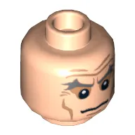 Minifig Head Magneto, Dual Sided, Gray Eyebrows, Wrinkles and Cheek Lines, Frown / Angry Print [Hollow Stud]
