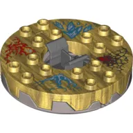 Turntable 6 x 6 Round Pearl Titanium Base Serrated with Blue, Red and Silver Print (Ninjago Spinner)