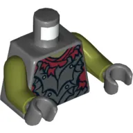 Torso Crude Platemail Armor and Dark Red Shirt Tattered Print (Moria Orc), Olive Green Arms, Dark Bluish Gray Hands