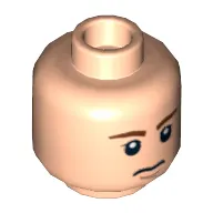 Minifig Head Han Solo, Dual Sided, Brown Eyebrows, White Pupils, Chin Dimple, Determined / Closed Eyes Print [Hollow Stud]