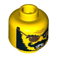 Minifig Head Pirate Captain, Eyepatch, Black Bushy Beard, Moustache and Missing Tooth Print [Blocked Open Stud]