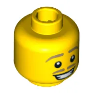 Minifig Head Lederhosen Guy, Tan Thin Eyebrows and Moustache, Grin with Teeth Print