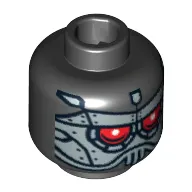 Minifig Head Robot, Silver Plates with Red Eyes Print