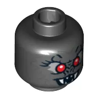 Minifig Head Vampire Bat, Fangs, Red Eyes and Dark Bluish Gray Fur Print