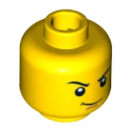 Minifig Head Dual Sided Thin Smirk, Raised Eyebrow / Scared with Teeth Print [Blocked Open Stud]