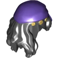 Hair Mid-Length with Parting and Rag Wrap / Bandana Dark Purple and 3 Gold Coins Print