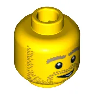 Minifig Head Plumber, Beard Stubble, Thick Dark Tan Eyebrows and Open Grin Print