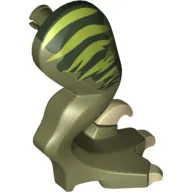 Animal Body Part, Dinosaur, Raptor Leg, Right, with Pin, Tan Claws and Lime Stripes over Dark Green Print