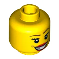 Minifig Head Team GB, Large Red Lips, Open Mouth Smile with Teeth, Brown Eyebrows, Thin Eyelashes and White Pupils Print [Blocked Open Stud]