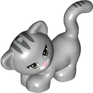 Animal, Cat, Standing, Looking Left with Light Green Eyes, Dark Pink Nose and Mouth and Dark Bluish Gray Stripes Print