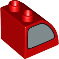 Duplo Brick 2 x 2 x 1 1/2 with Curved Top and Silver Window Print on Both Sides