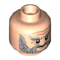Minifig Head Dori the Dwarf, Dual Sided, Beard Gray Full, Bushy Eyebrows and Wrinkles, Calm / Battle Rage Print [Hollow Stud]