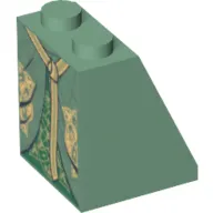 Brick Sloped 65° 2 x 2 x 2 with Bottom Tube with Layered Dress with Dark Green Skirt and Gold Belt Print