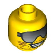 Minifig Head Frank Rock, Dual Sided, Sunglasses, Stubble, Scratches, Grin / Black Eyebrows, White Pupils, Determined Print [Blocked Open Stud]