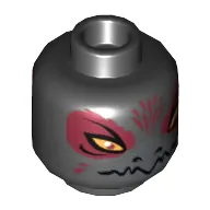 Minifig Head Razcal, Dual Sided, Raven with Beak, Yellow Eyes and Dark Red Pupils, Narrow / Wide Eyes Print [Hollow Stud]