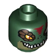 Minifig Head Cragger, Dual Sided, Crocodile with Dark Brown Eye Scales, White Teeth and Red Scar, Wide Eye / Narrow Eye Print [Hollow Stud]