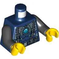 Torso Bare Chest with Muscles, Suspenders, Belt and Silver Armor with Blue Round Jewel (Chi) Print, Black Arms, Yellow Hands
