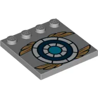 Plate Special 4 x 4 with Studs on One Edge and Blue and White Target with Gold Wings Print