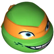 Minifig Head Special, Ninja Turtle with Orange Mask and Smile Print (Michelangelo)