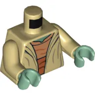 Torso Robe, Open, Medium Nougat Shirt with Dark Orange Waist Sash / Hood on Back Print (Yoda), Tan Arms, Sand Green Hands