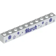 Brick 1 x 10 with Dark Purple 'March' and 'April' on Opposite Sides Print